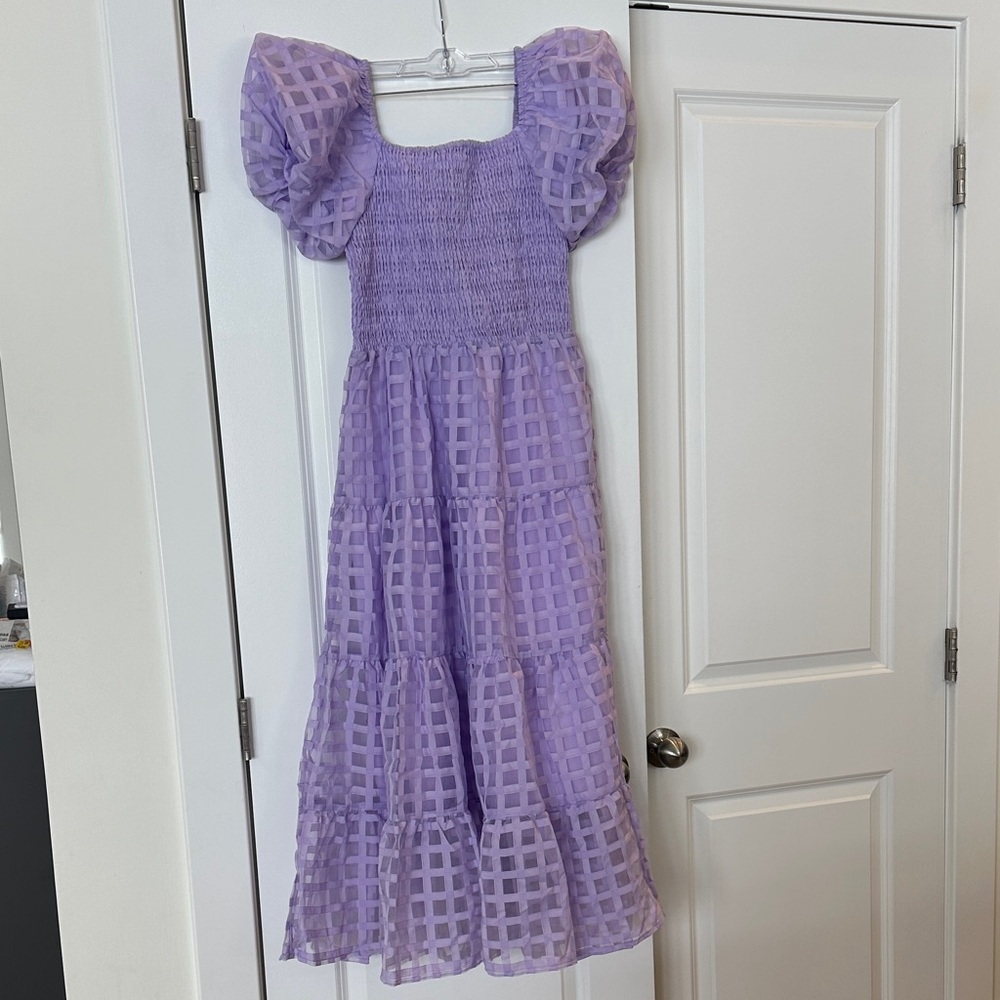 NWT PrettyGarden Lavender Checkered Formal Dress | Size M | Puff Sleeves